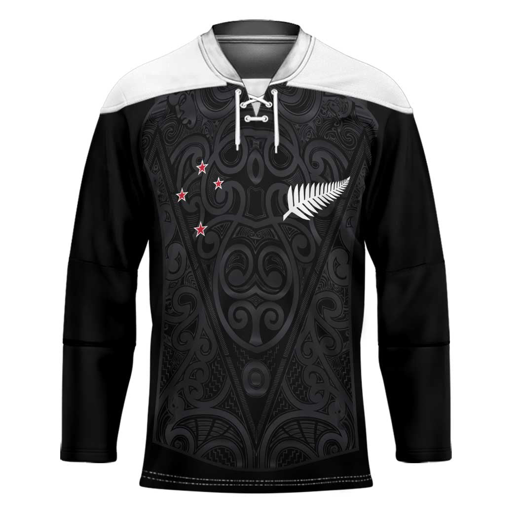 Custom Aotearoa Rugby Hockey Jersey Fern Blacks-Traditional Maori Motifs Design LT03 Unisex Black - Polynesian Pride