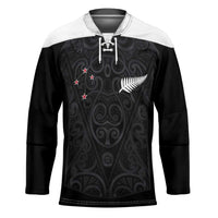 Custom Aotearoa Rugby Hockey Jersey Fern Blacks-Traditional Maori Motifs Design LT03 Unisex Black - Polynesian Pride