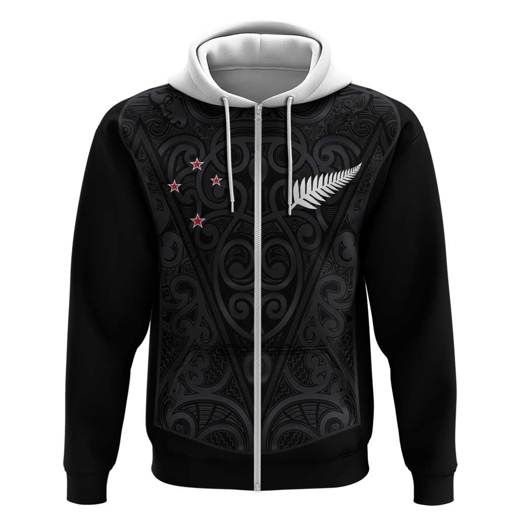 Custom Aotearoa Rugby Hoodie Fern Blacks-Traditional Maori Motifs Design LT03 Zip Hoodie Black - Polynesian Pride