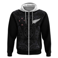 Custom Aotearoa Rugby Hoodie Fern Blacks-Traditional Maori Motifs Design LT03 Zip Hoodie Black - Polynesian Pride