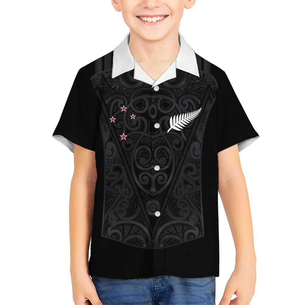 Custom Aotearoa Rugby Kid Hawaiian Shirt Fern Blacks-Traditional Maori Motifs Design LT03 Kid Black - Polynesian Pride