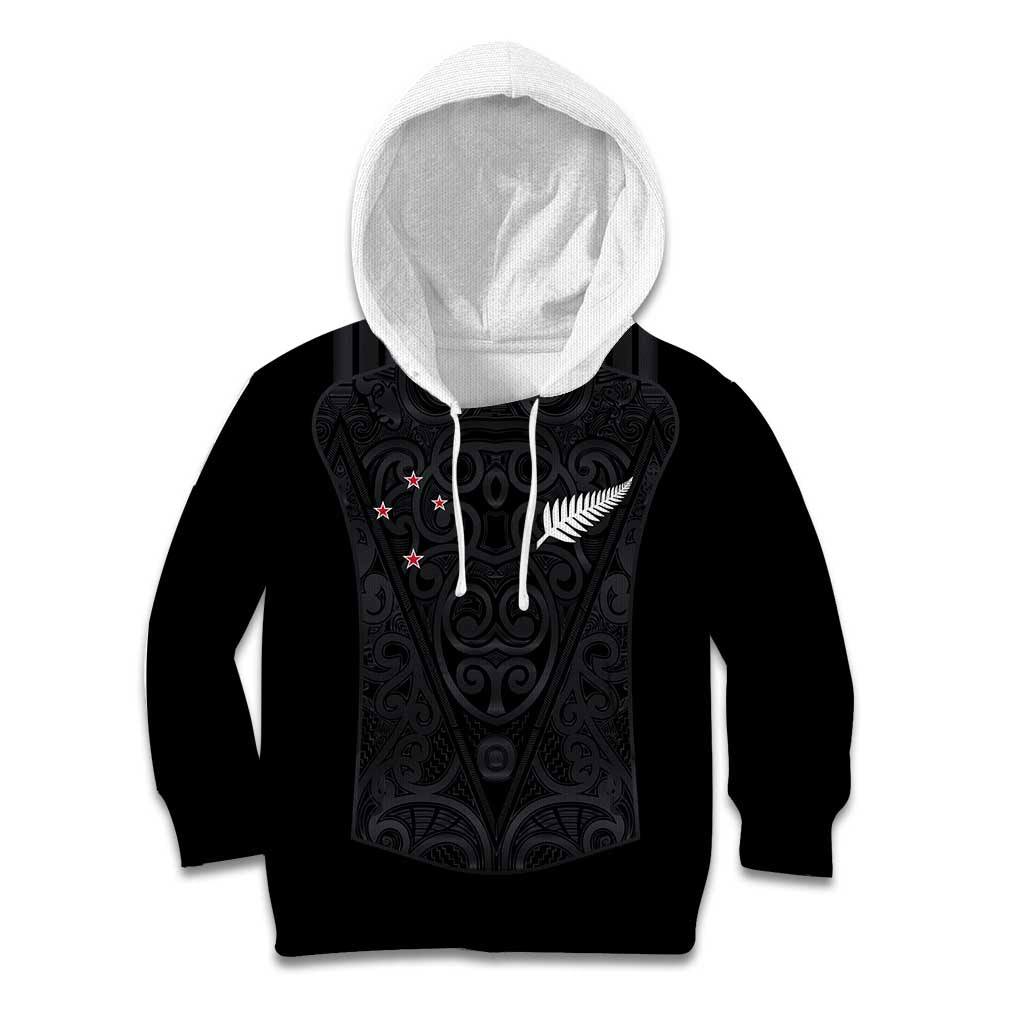 Custom Aotearoa Rugby Kid Hoodie Fern Blacks-Traditional Maori Motifs Design LT03 Hoodie Black - Polynesian Pride