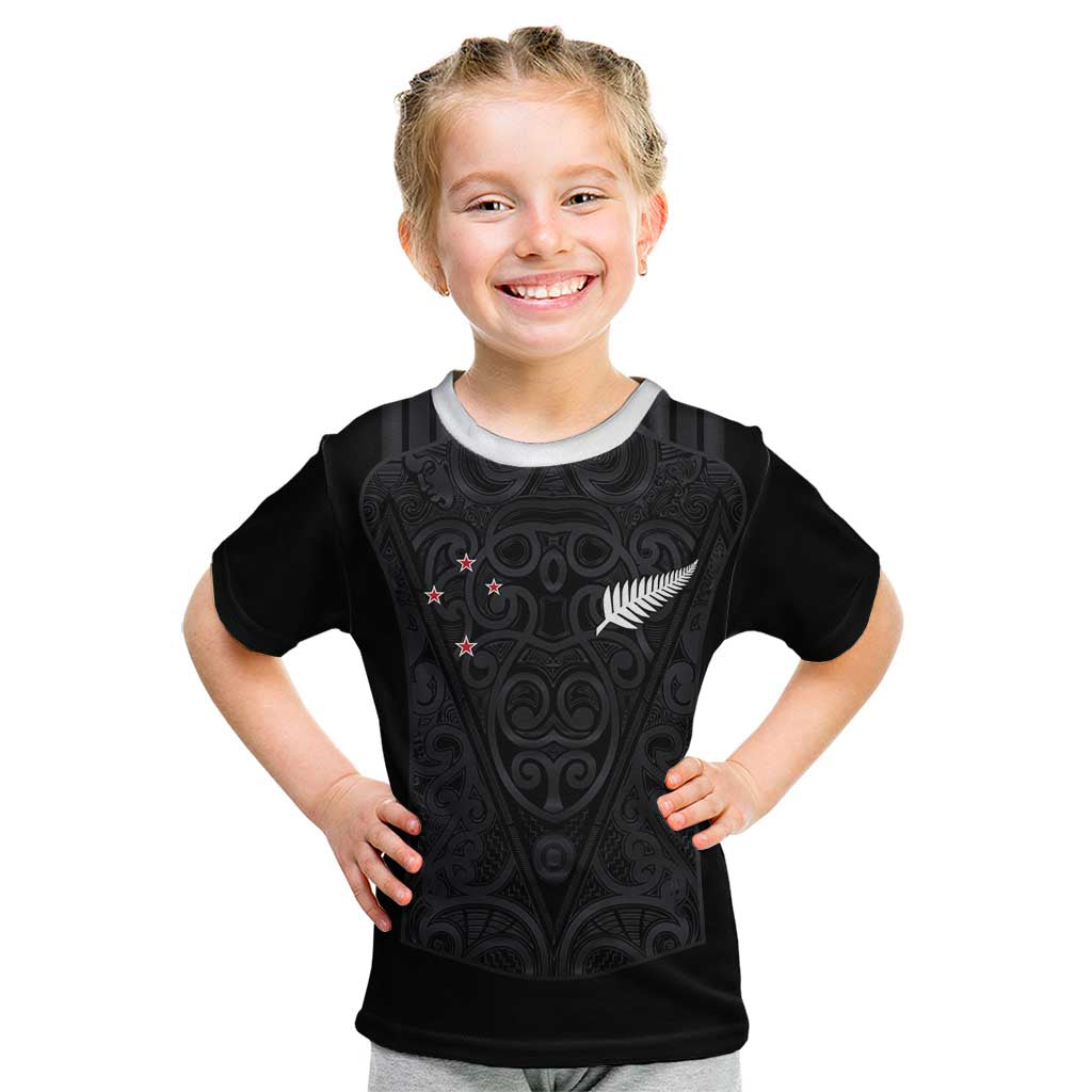 Custom Aotearoa Rugby Kid T Shirt Fern Blacks-Traditional Maori Motifs Design