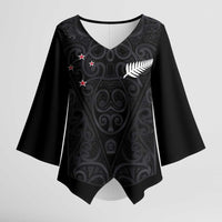 Custom Aotearoa Rugby Kimono Sleeve Blouse Fern Blacks-Traditional Maori Motifs Design LT03 Female Black - Polynesian Pride