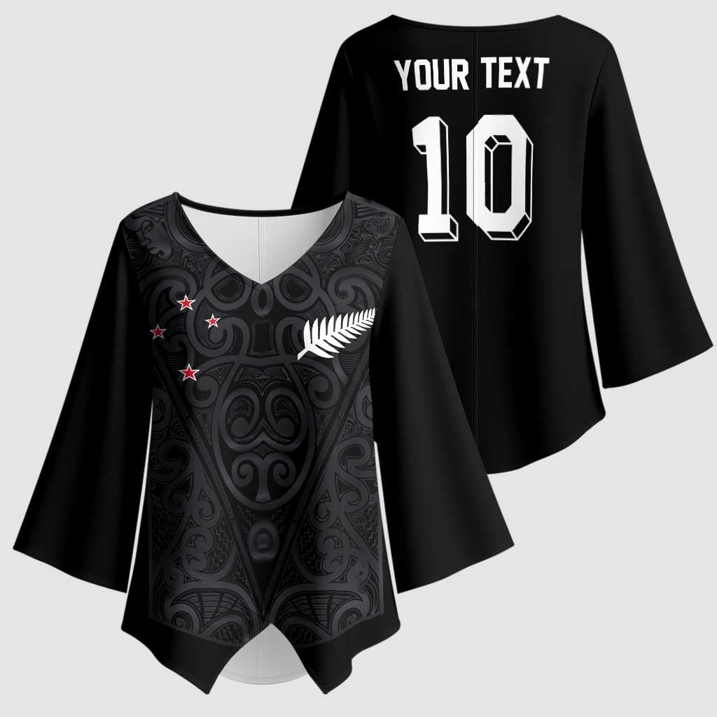Custom Aotearoa Rugby Kimono Sleeve Blouse Fern Blacks-Traditional Maori Motifs Design LT03 - Polynesian Pride