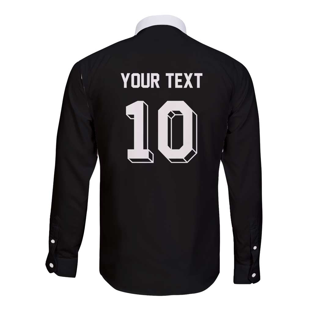 Custom Aotearoa Rugby Long Sleeve Button Shirt Fern Blacks-Traditional Maori Motifs Design LT03 - Polynesian Pride