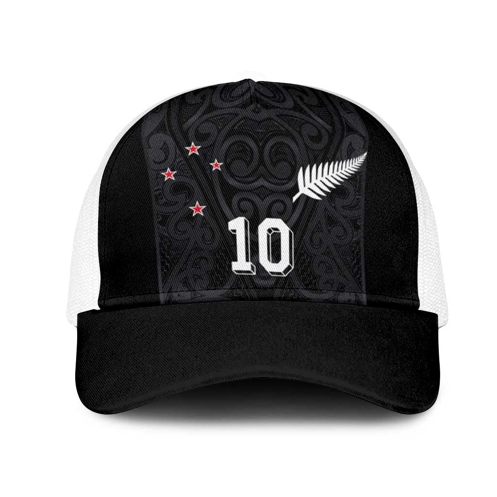 Custom Aotearoa Rugby Mesh Trucker Cap Fern Blacks-Traditional Maori Motifs Design LT03 One Size White Black - Polynesian Pride