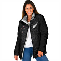 Custom Aotearoa Rugby Padded Jacket Fern Blacks-Traditional Maori Motifs Design LT03 Women Black - Polynesian Pride