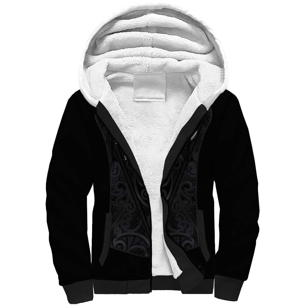 Custom Aotearoa Rugby Sherpa Hoodie Fern Blacks-Traditional Maori Motifs Design LT03 Unisex Black - Polynesian Pride