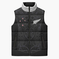 Custom Aotearoa Rugby Sleeveless Puffer Jacket Fern Blacks-Traditional Maori Motifs Design LT03 Unisex Black - Polynesian Pride
