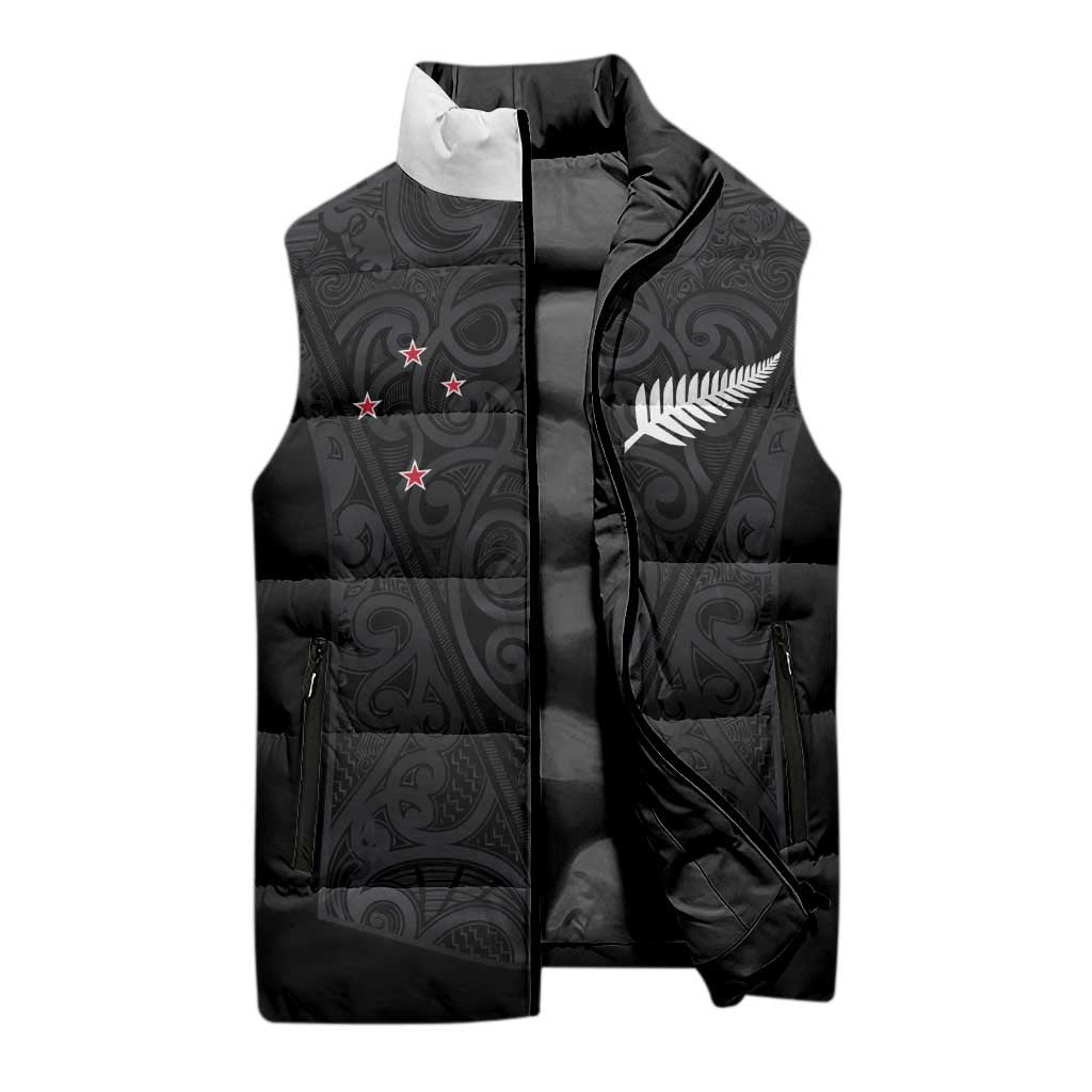 Custom Aotearoa Rugby Sleeveless Puffer Jacket Fern Blacks-Traditional Maori Motifs Design LT03 - Polynesian Pride