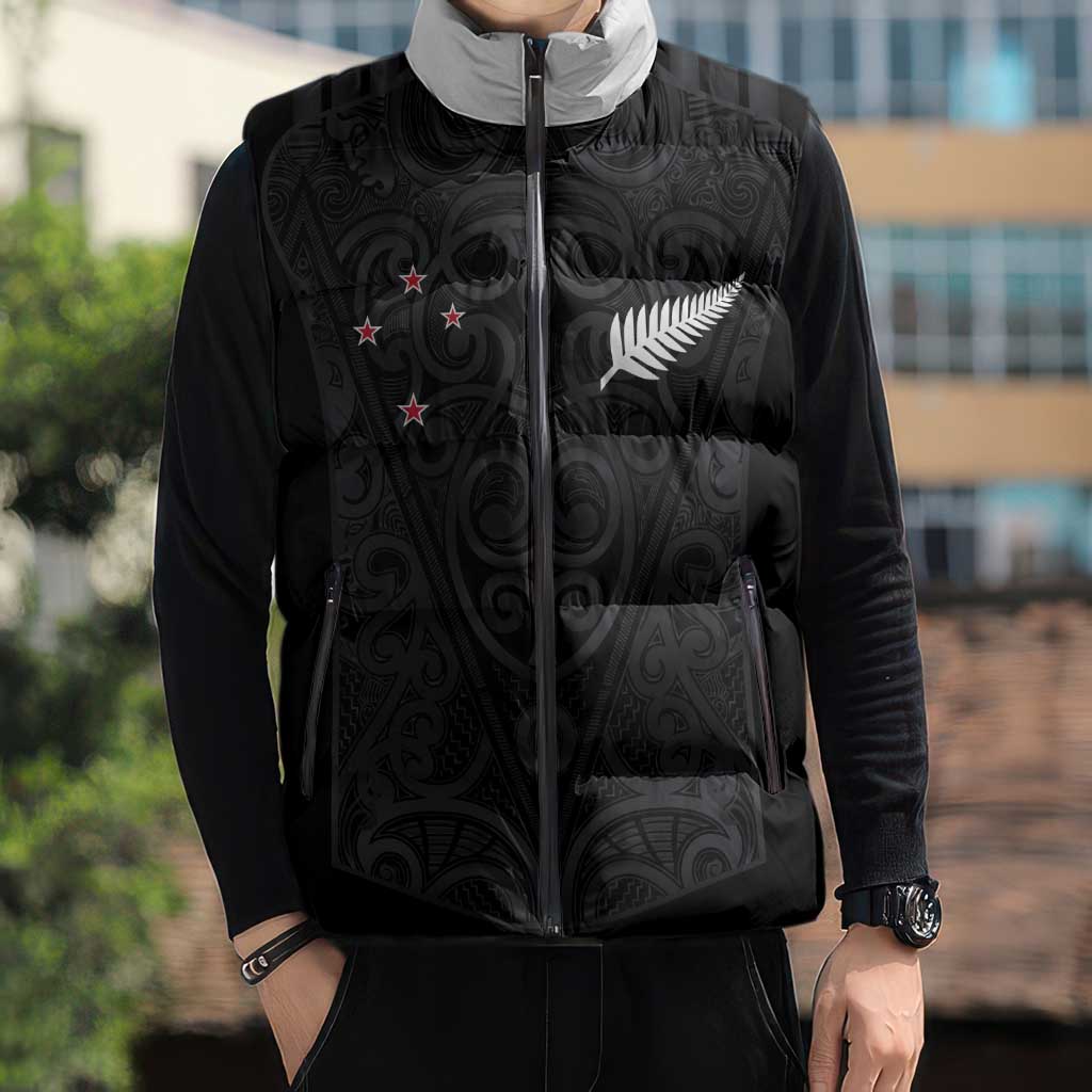 Custom Aotearoa Rugby Sleeveless Puffer Jacket Fern Blacks-Traditional Maori Motifs Design LT03 - Polynesian Pride