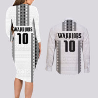 Fiji Rugby Warriors Couples Matching Long Sleeve Bodycon Dress and Long Sleeve Button Shirt Masi Tribal Pattern Go Champion 2024