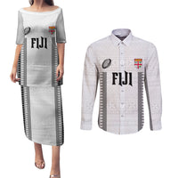 Fiji Rugby Warriors Couples Matching Puletasi and Long Sleeve Button Shirt Masi Tribal Pattern Go Champion 2024