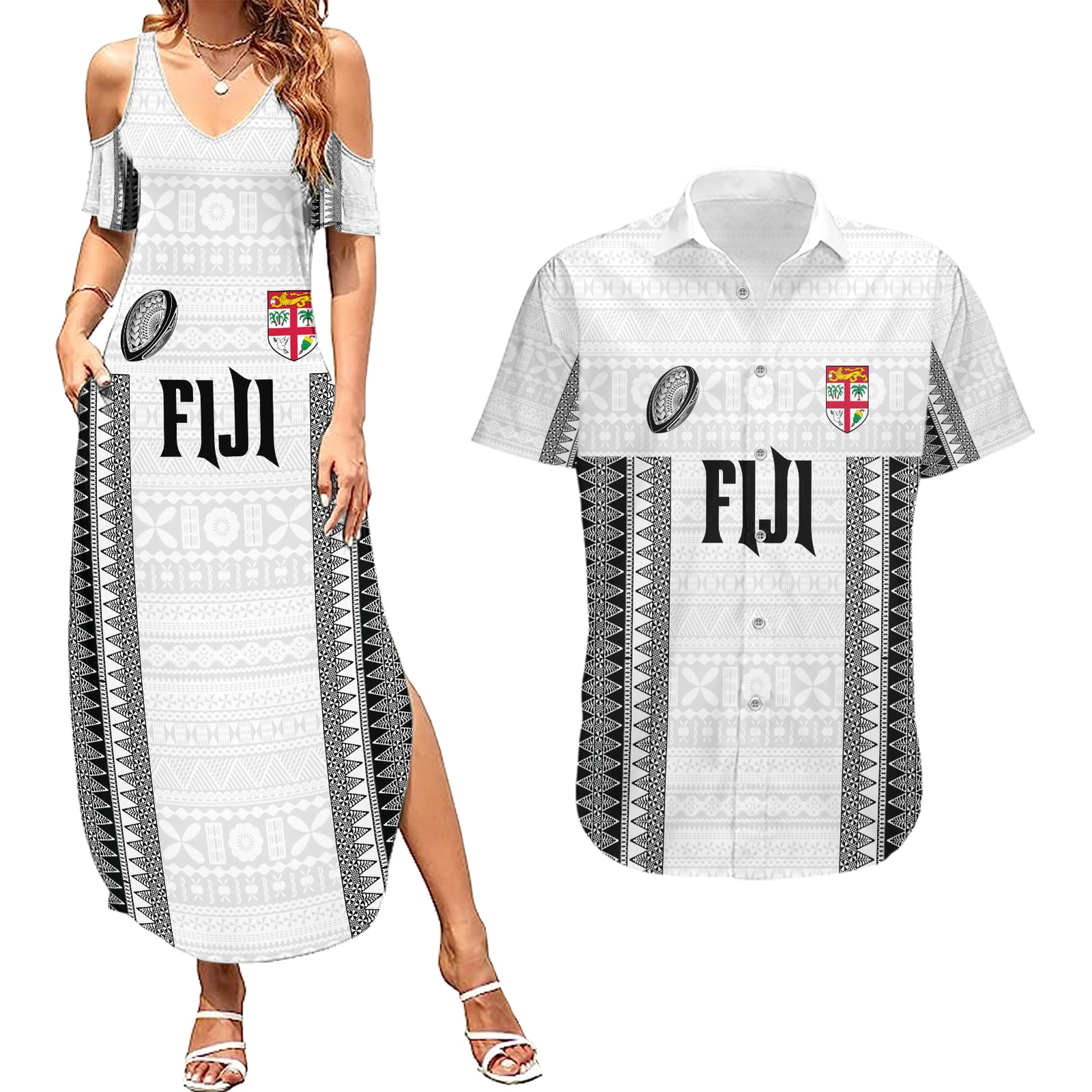 Fiji Rugby Warriors Couples Matching Summer Maxi Dress and Hawaiian Shirt Masi Tribal Pattern Go Champion 2024