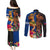 Hawaii and Samoa Together Couples Matching Puletasi and Long Sleeve Button Shirt Samoan Warrior and Beauty Hula Girl