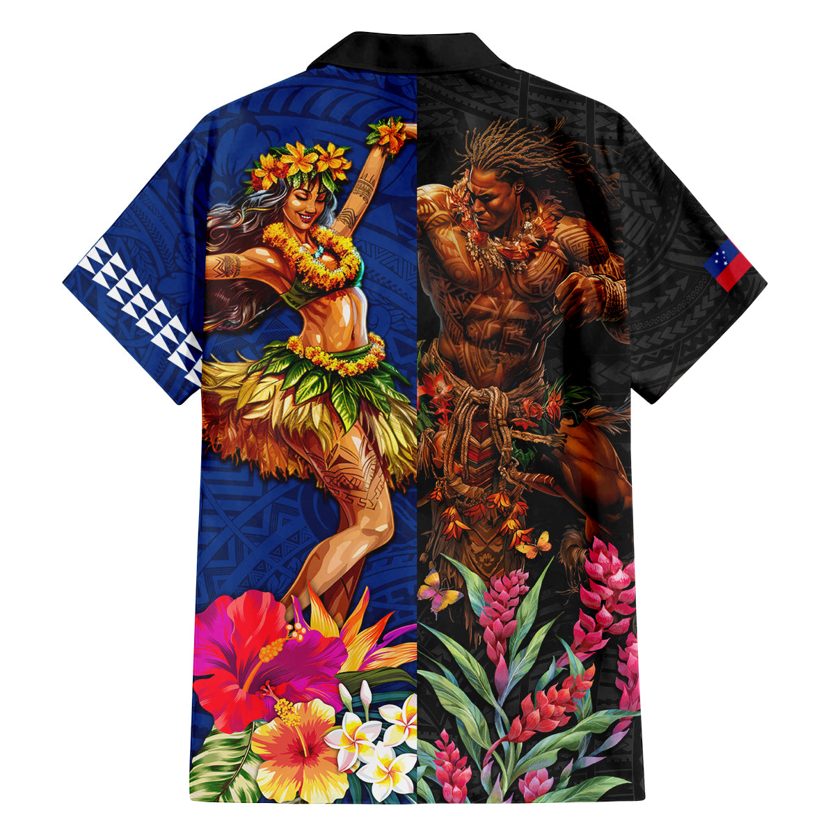 Hawaii and Samoa Together Family Matching Puletasi and Hawaiian Shirt Samoan Warrior and Beauty Hula Girl