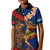 Hawaii and Samoa Together Kid Polo Shirt Samoan Warrior and Beauty Hula Girl