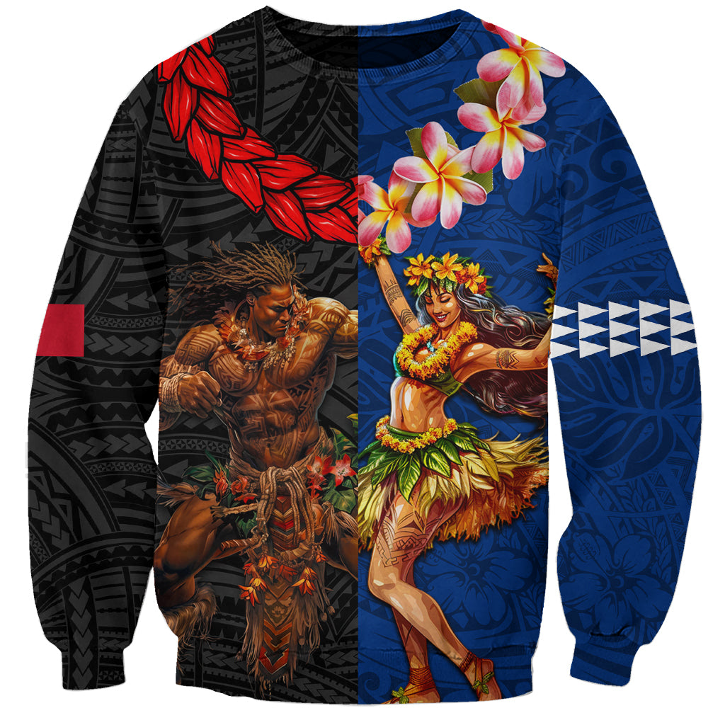 Hawaii and Samoa Together Sweatshirt Samoan Warrior and Beauty Hula Girl