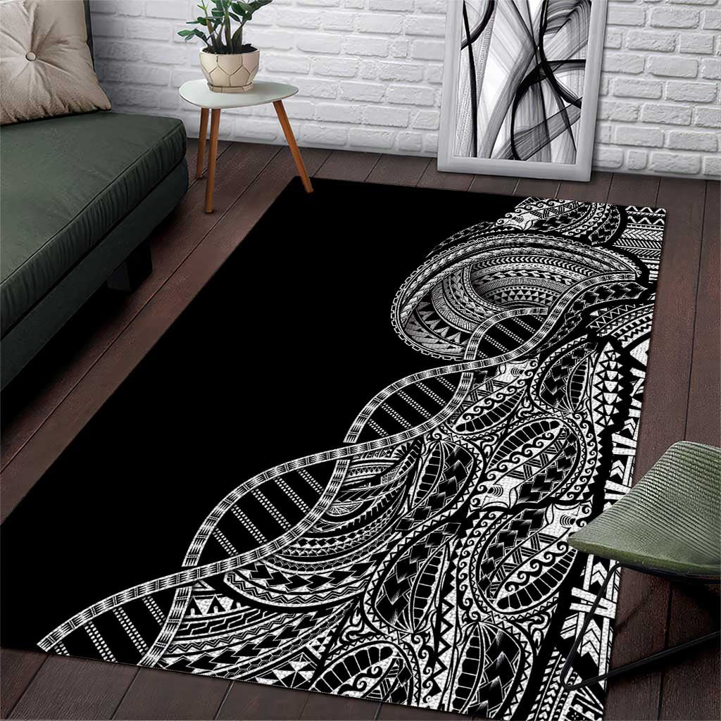 Samoan DNA Art Tattoo Area Rug Polynesian Pattern Black Color