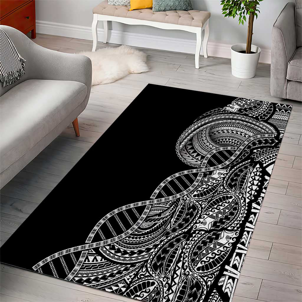 Samoan DNA Art Tattoo Area Rug Polynesian Pattern Black Color