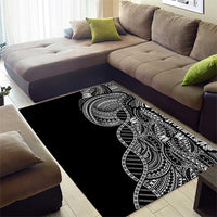 Samoan DNA Art Tattoo Area Rug Polynesian Pattern Black Color