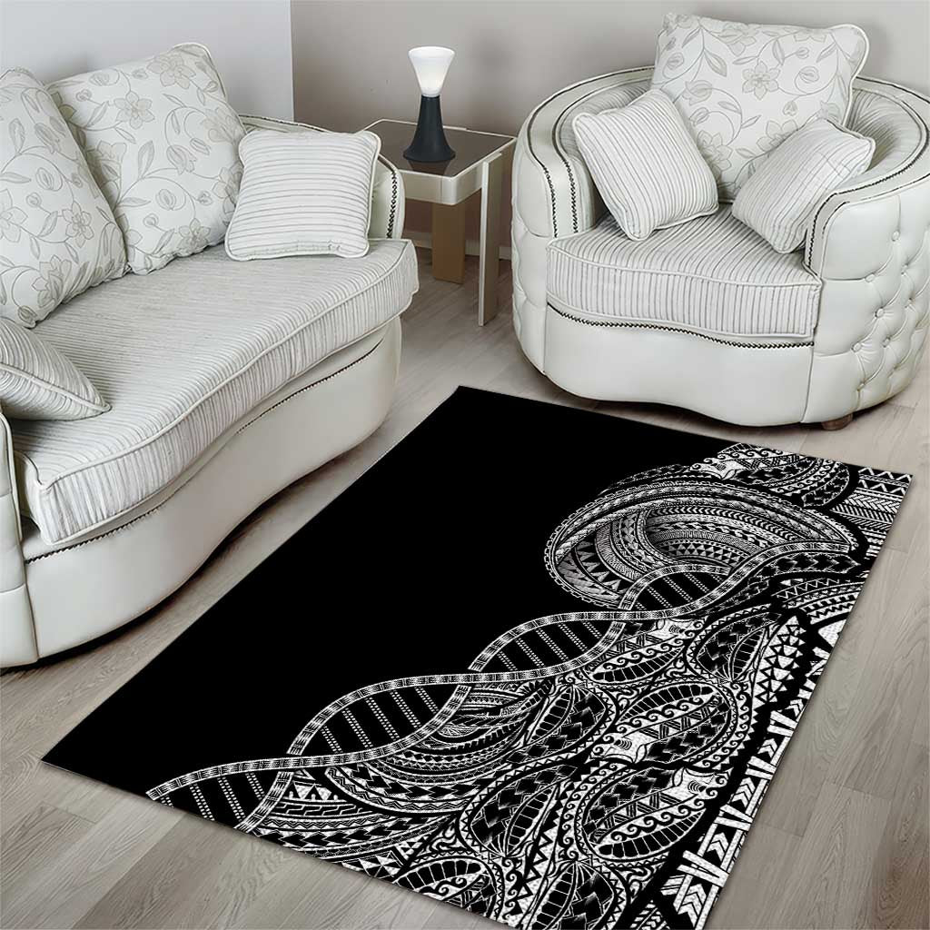 Samoan DNA Art Tattoo Area Rug Polynesian Pattern Black Color