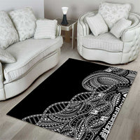 Samoan DNA Art Tattoo Area Rug Polynesian Pattern Black Color