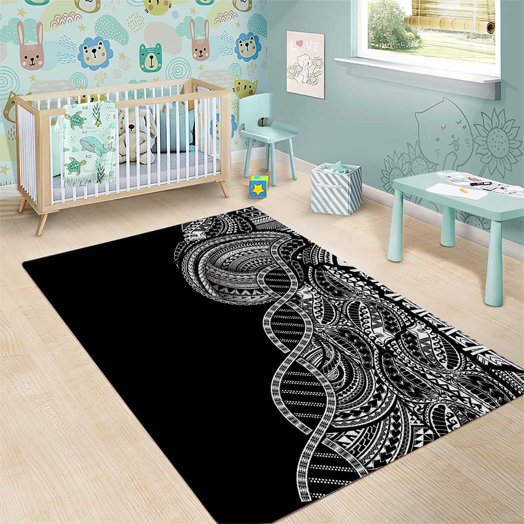 Samoan DNA Art Tattoo Area Rug Polynesian Pattern Black Color