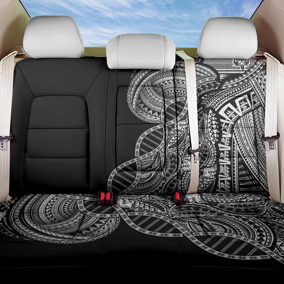 Samoan DNA Art Tattoo Back Car Seat Cover Polynesian Pattern Black Color LT03 One Size Black - Polynesian Pride