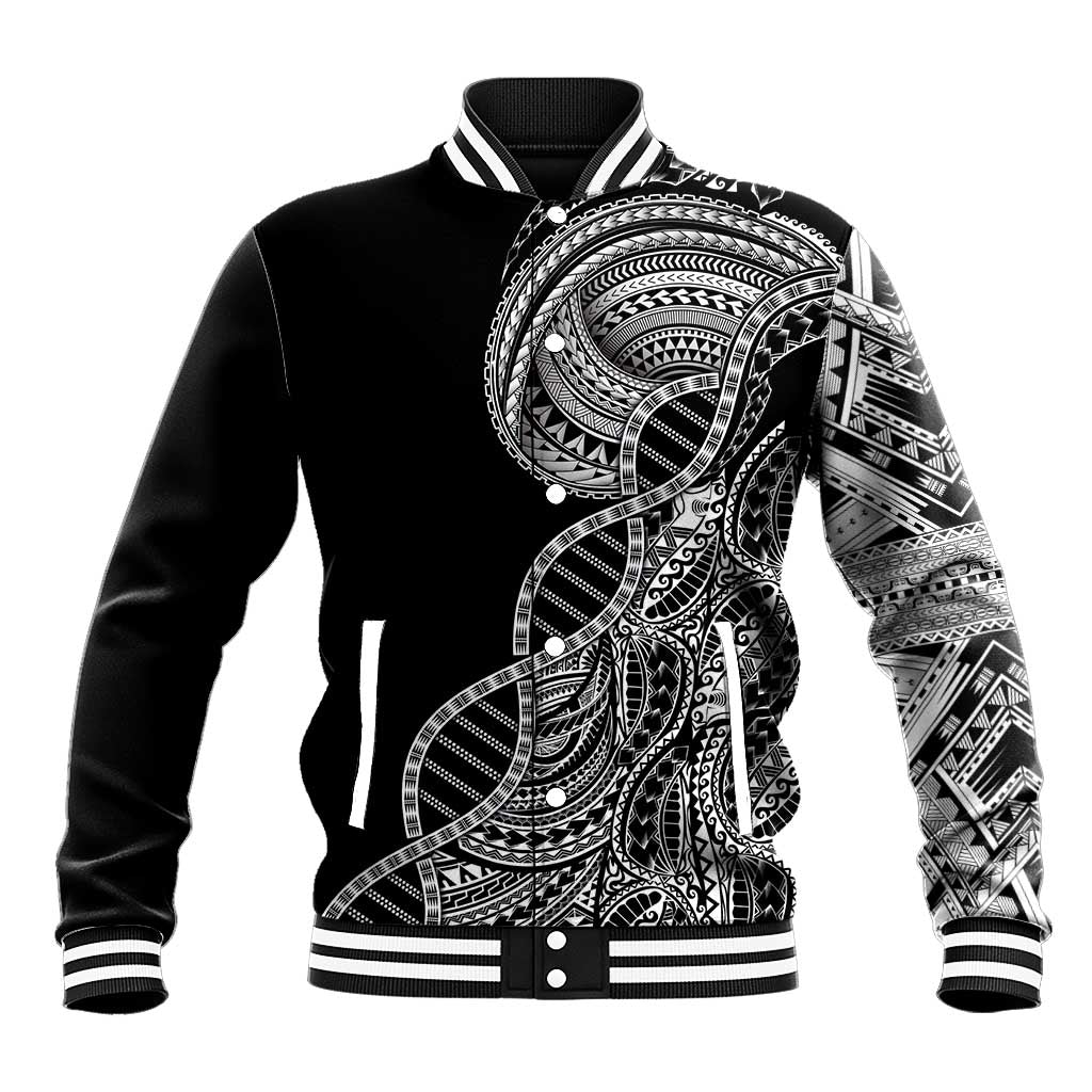 Samoan DNA Art Tattoo Baseball Jacket Polynesian Pattern Black Color LT03 Unisex Black - Polynesian Pride