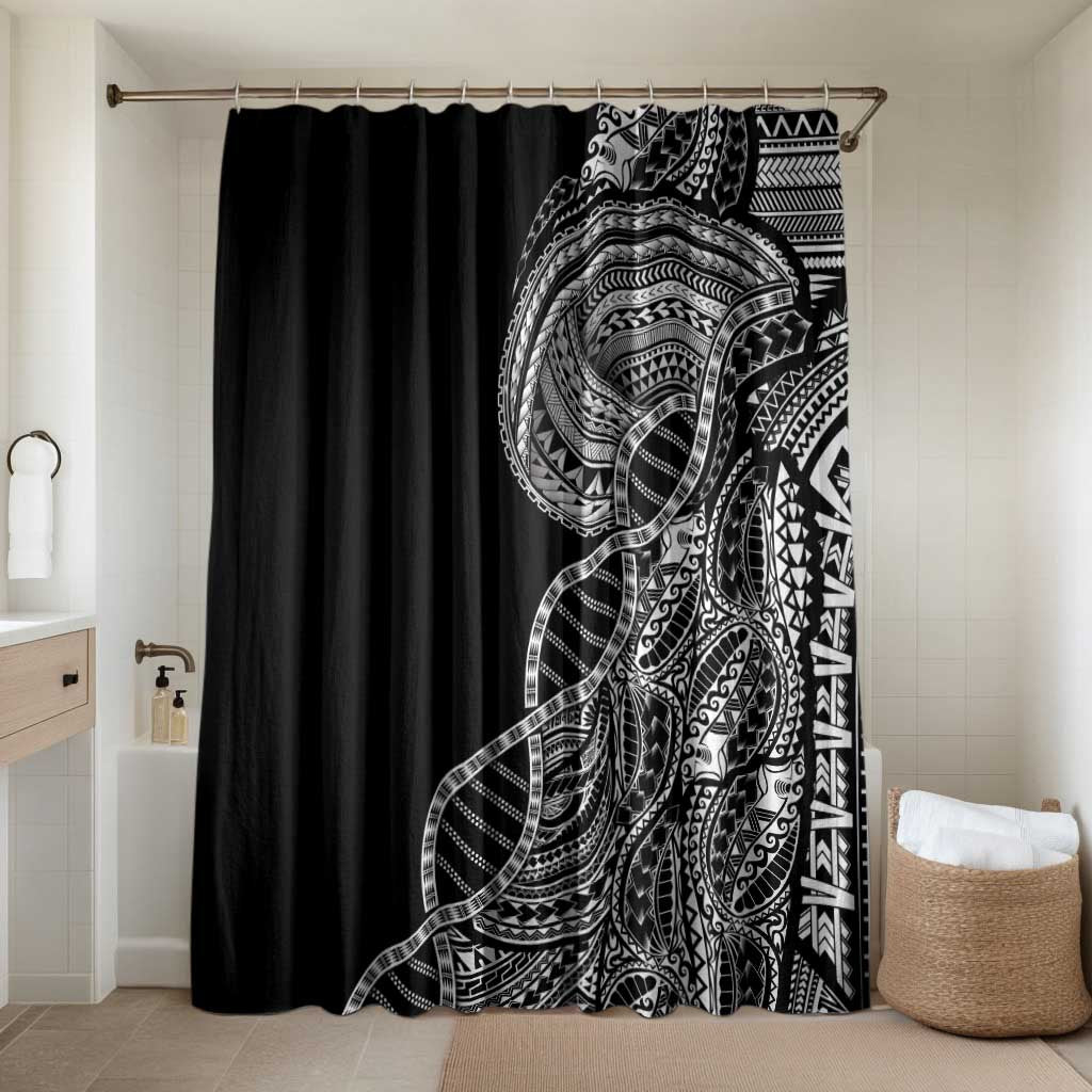 Samoan DNA Art Tattoo Bathroom Set Polynesian Pattern Black Color LT03 Shower Curtain Only Black - Polynesian Pride