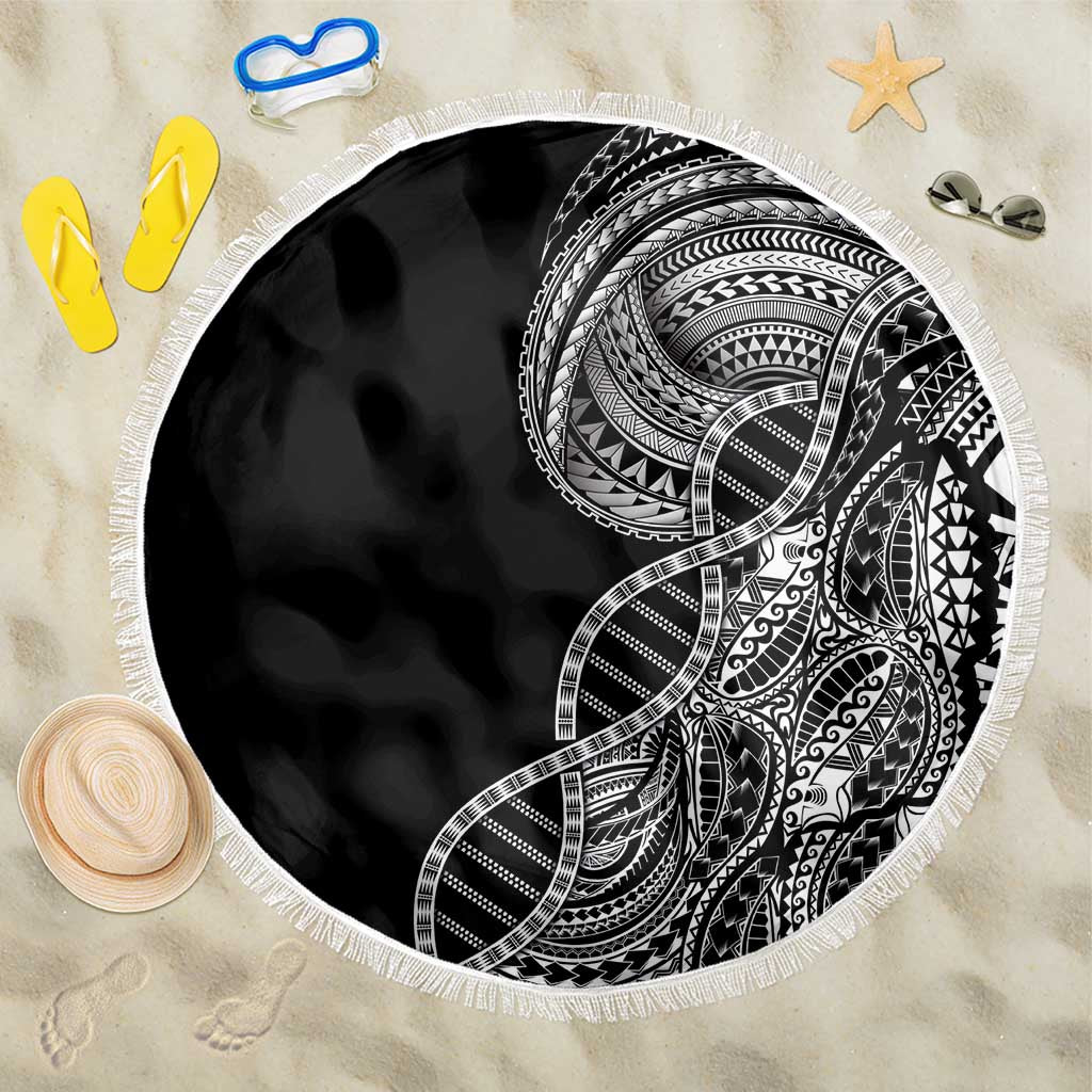 Samoan DNA Art Tattoo Beach Blanket Polynesian Pattern Black Color LT03 One Size 150cm Black - Polynesian Pride