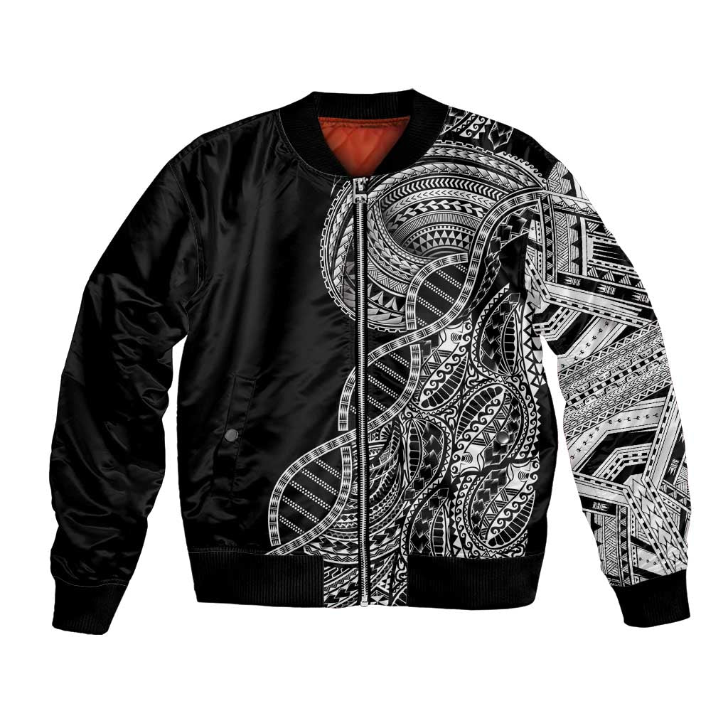 Samoan DNA Art Tattoo Bomber Jacket Polynesian Pattern Black Color LT03 Unisex Black - Polynesian Pride