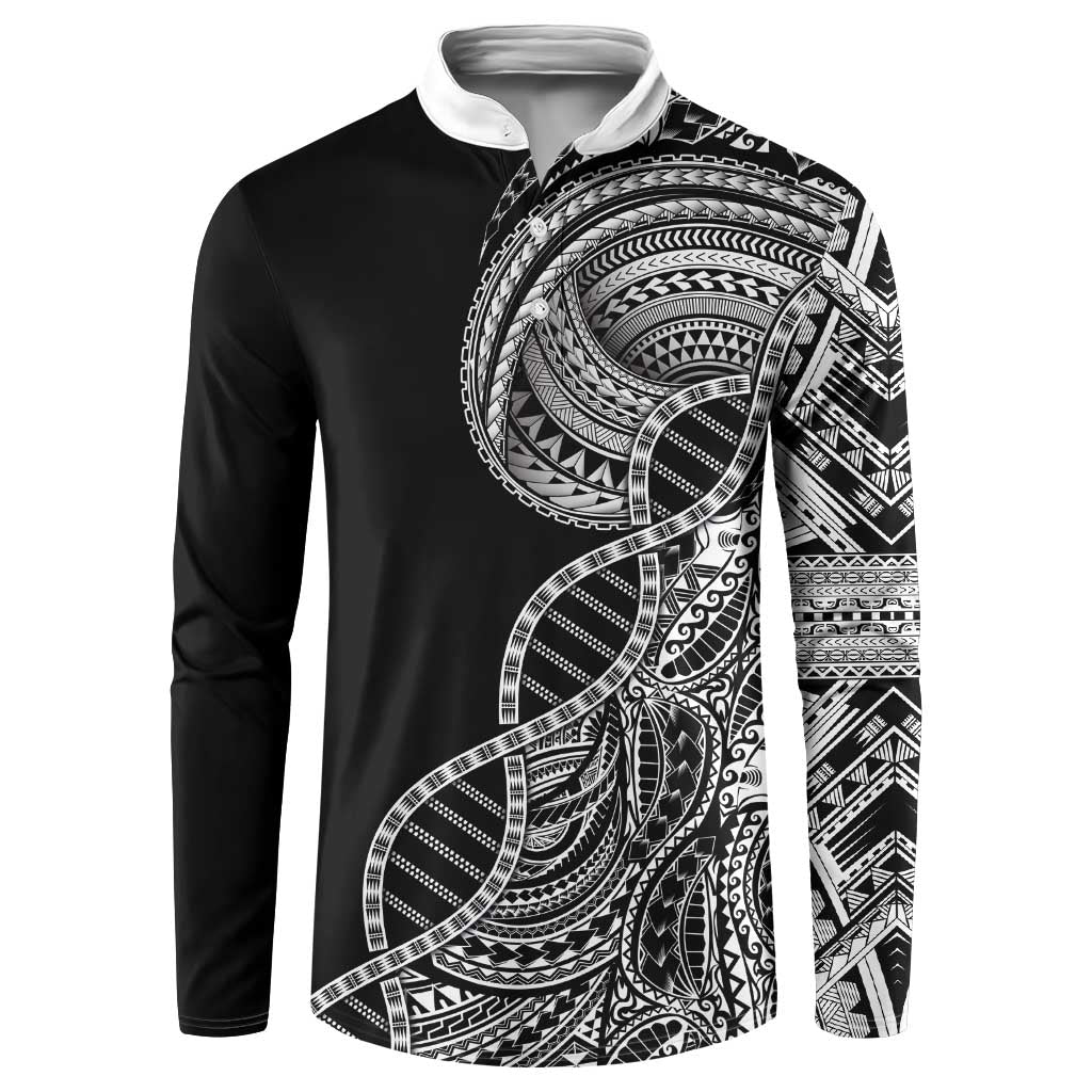 Samoan DNA Art Tattoo Button Sweatshirt Polynesian Pattern Black Color LT03 Black - Polynesian Pride