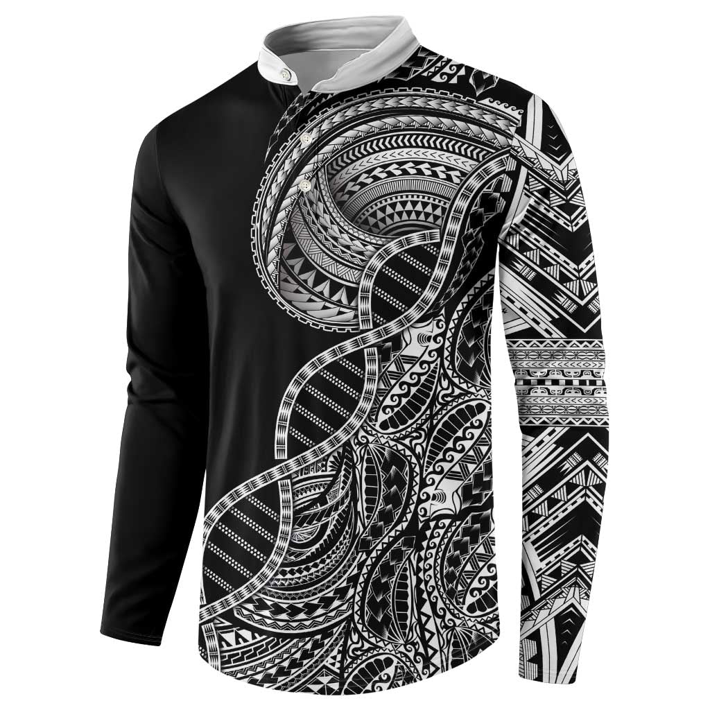 Samoan DNA Art Tattoo Button Sweatshirt Polynesian Pattern Black Color LT03 - Polynesian Pride