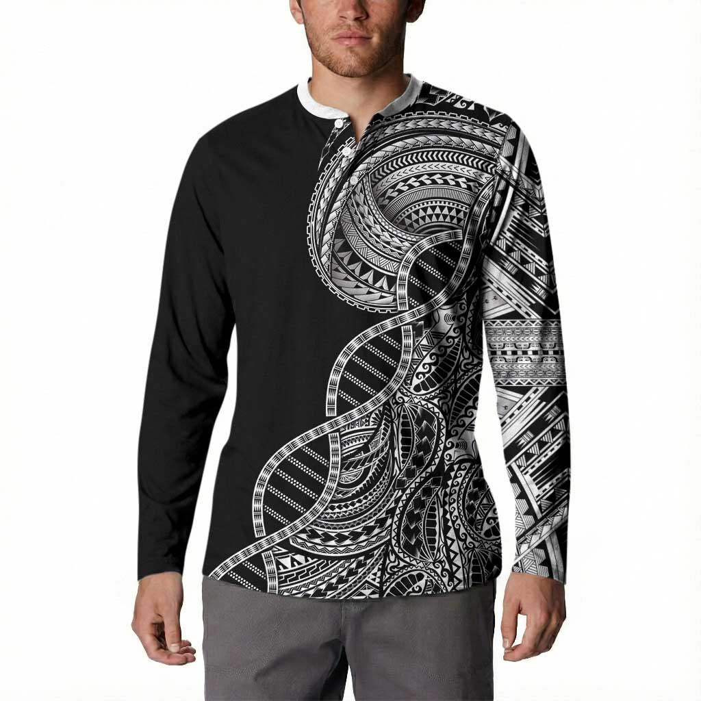 Samoan DNA Art Tattoo Button Sweatshirt Polynesian Pattern Black Color LT03 - Polynesian Pride