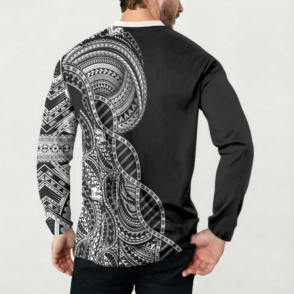Samoan DNA Art Tattoo Button Sweatshirt Polynesian Pattern Black Color LT03 - Polynesian Pride