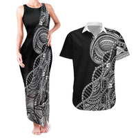 Samoan DNA Art Tattoo Couples Matching Tank Maxi Dress and Hawaiian Shirt Polynesian Pattern Black Color
