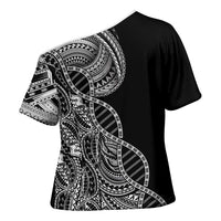 Samoan DNA Art Tattoo Cross Shoulder Shirt Polynesian Pattern Black Color LT03 - Polynesian Pride