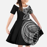 Samoan DNA Art Tattoo Family Matching Long Sleeve Bodycon Dress and Hawaiian Shirt Polynesian Pattern Black Color