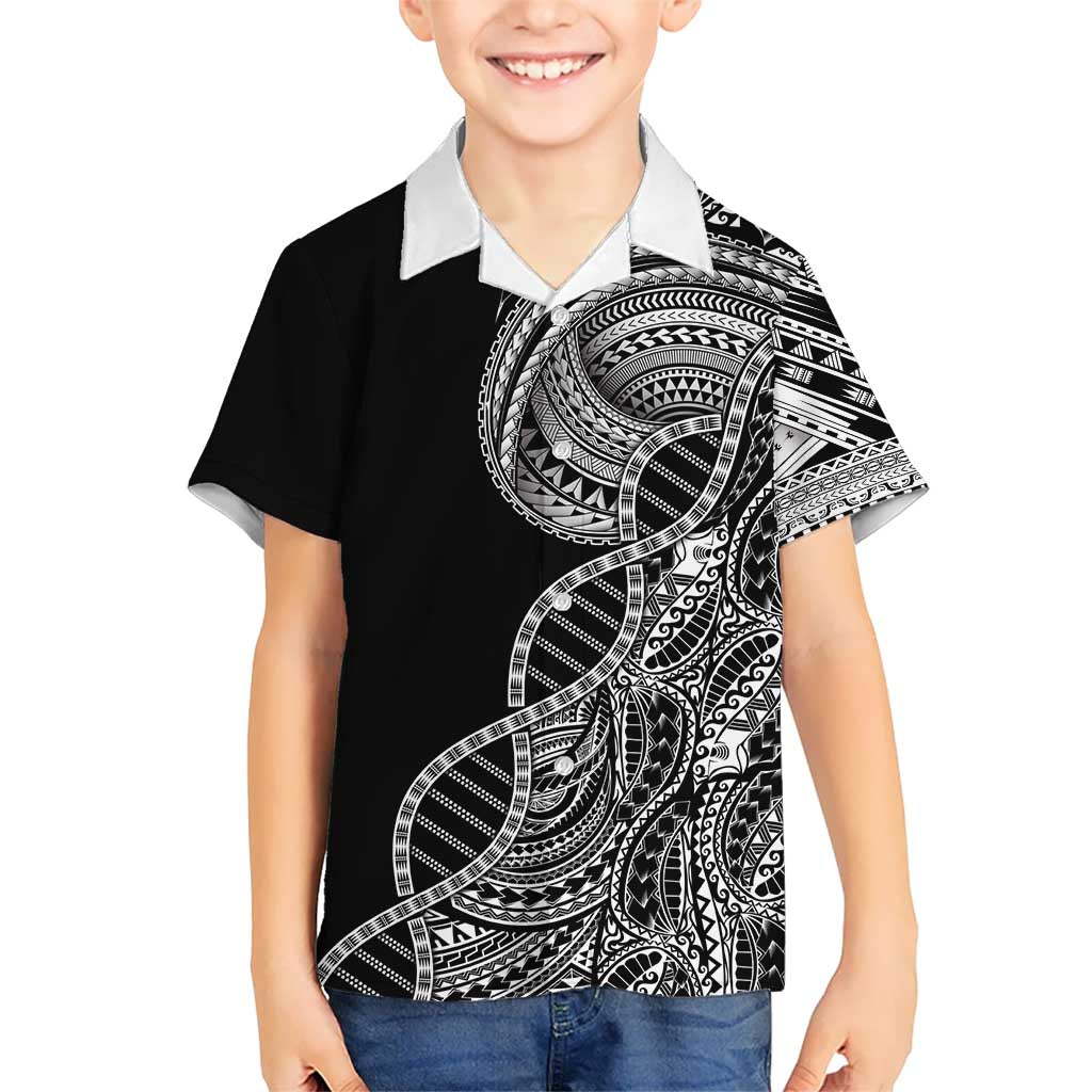 Samoan DNA Art Tattoo Family Matching Mermaid Dress and Hawaiian Shirt Polynesian Pattern Black Color