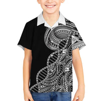 Samoan DNA Art Tattoo Family Matching Off Shoulder Short Dress and Hawaiian Shirt Polynesian Pattern Black Color