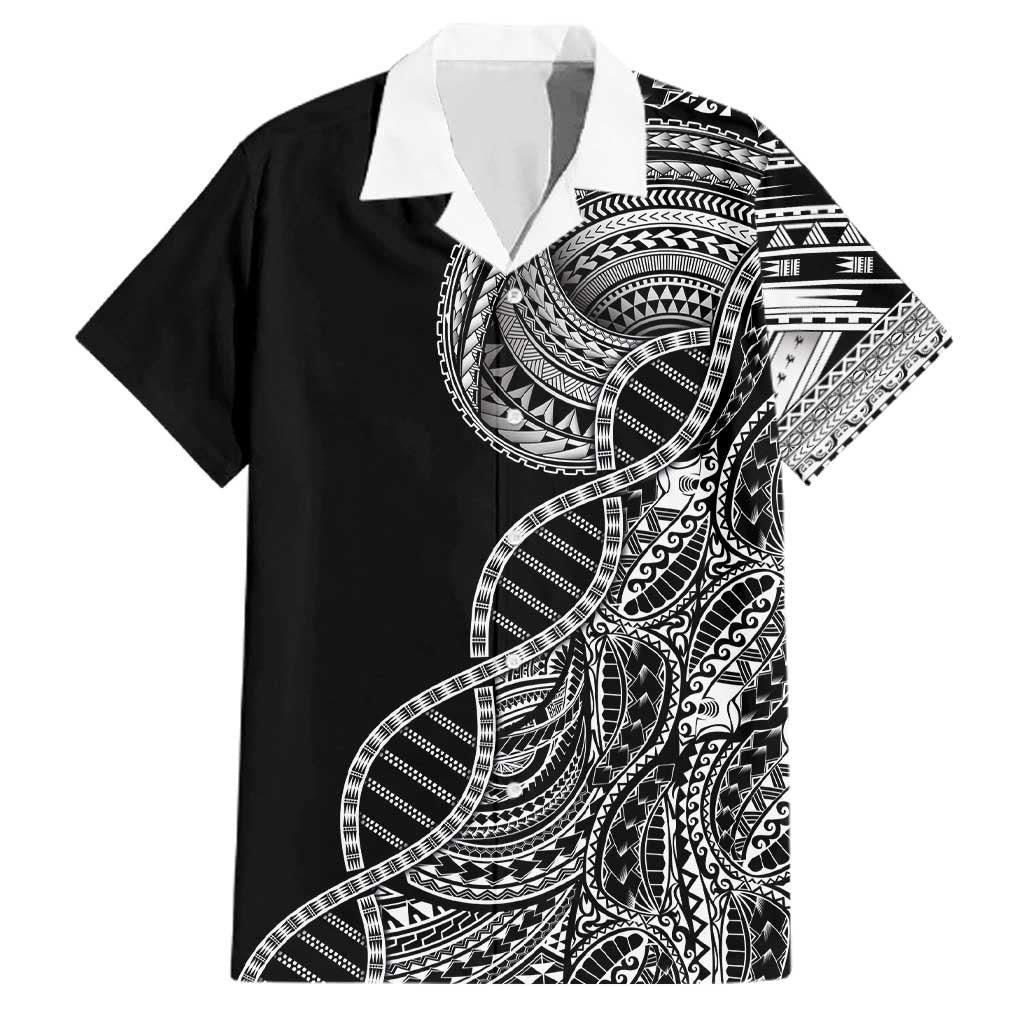 Samoan DNA Art Tattoo Family Matching Short Sleeve Bodycon Dress and Hawaiian Shirt Polynesian Pattern Black Color