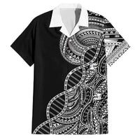 Samoan DNA Art Tattoo Family Matching Short Sleeve Bodycon Dress and Hawaiian Shirt Polynesian Pattern Black Color