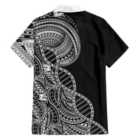 Samoan DNA Art Tattoo Family Matching Short Sleeve Bodycon Dress and Hawaiian Shirt Polynesian Pattern Black Color