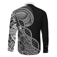 Samoan DNA Art Tattoo Family Matching Short Sleeve Bodycon Dress and Hawaiian Shirt Polynesian Pattern Black Color