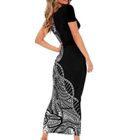 Samoan DNA Art Tattoo Family Matching Short Sleeve Bodycon Dress and Hawaiian Shirt Polynesian Pattern Black Color