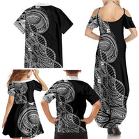 Samoan DNA Art Tattoo Family Matching Summer Maxi Dress and Hawaiian Shirt Polynesian Pattern Black Color