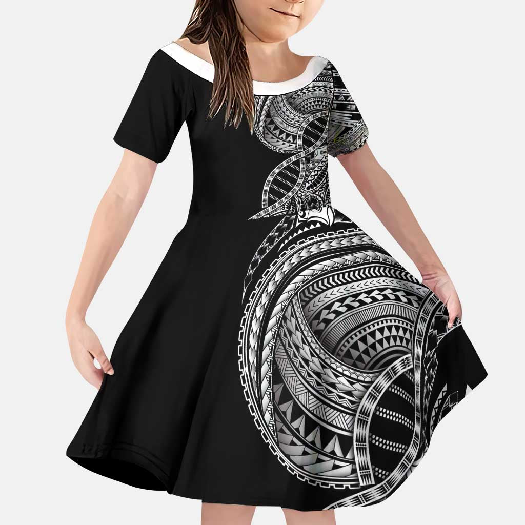 Samoan DNA Art Tattoo Family Matching Tank Maxi Dress and Hawaiian Shirt Polynesian Pattern Black Color